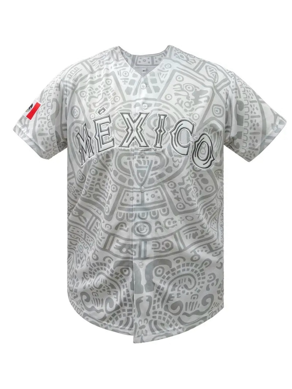Mexico Printed Graphic Short Sleeve Baseball Shirt - White & Gray Unbranded